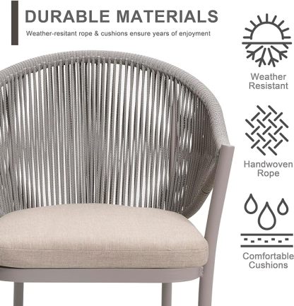 Patio Dining Chairs Set of 2, Woven Rope Outdoor Dining Chair