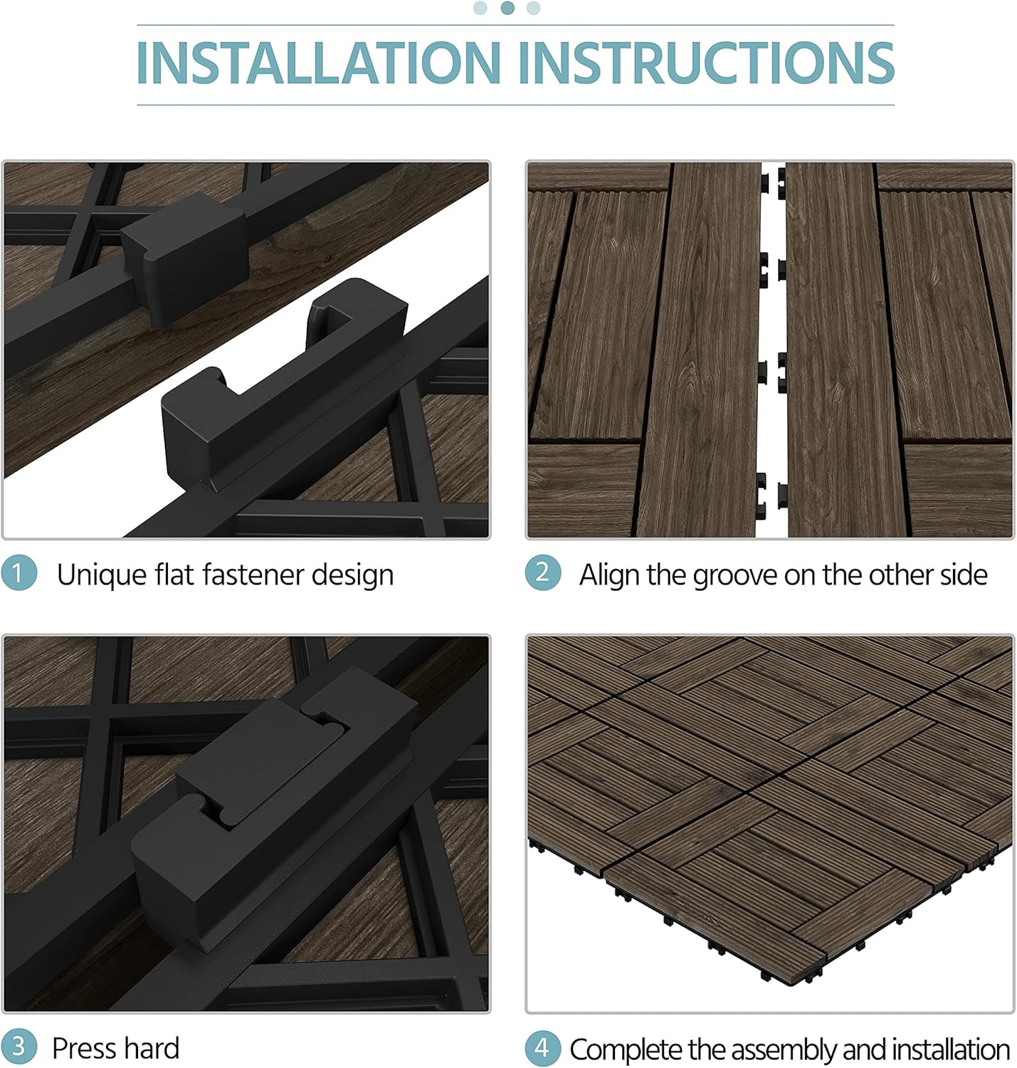  Interlocking Tiles Patio Solid Wood and Plastic Indoor&Outdoor 