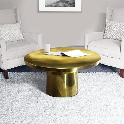 31-Inch Modern Classic Round Metal Coffee Table with Pedestal Base