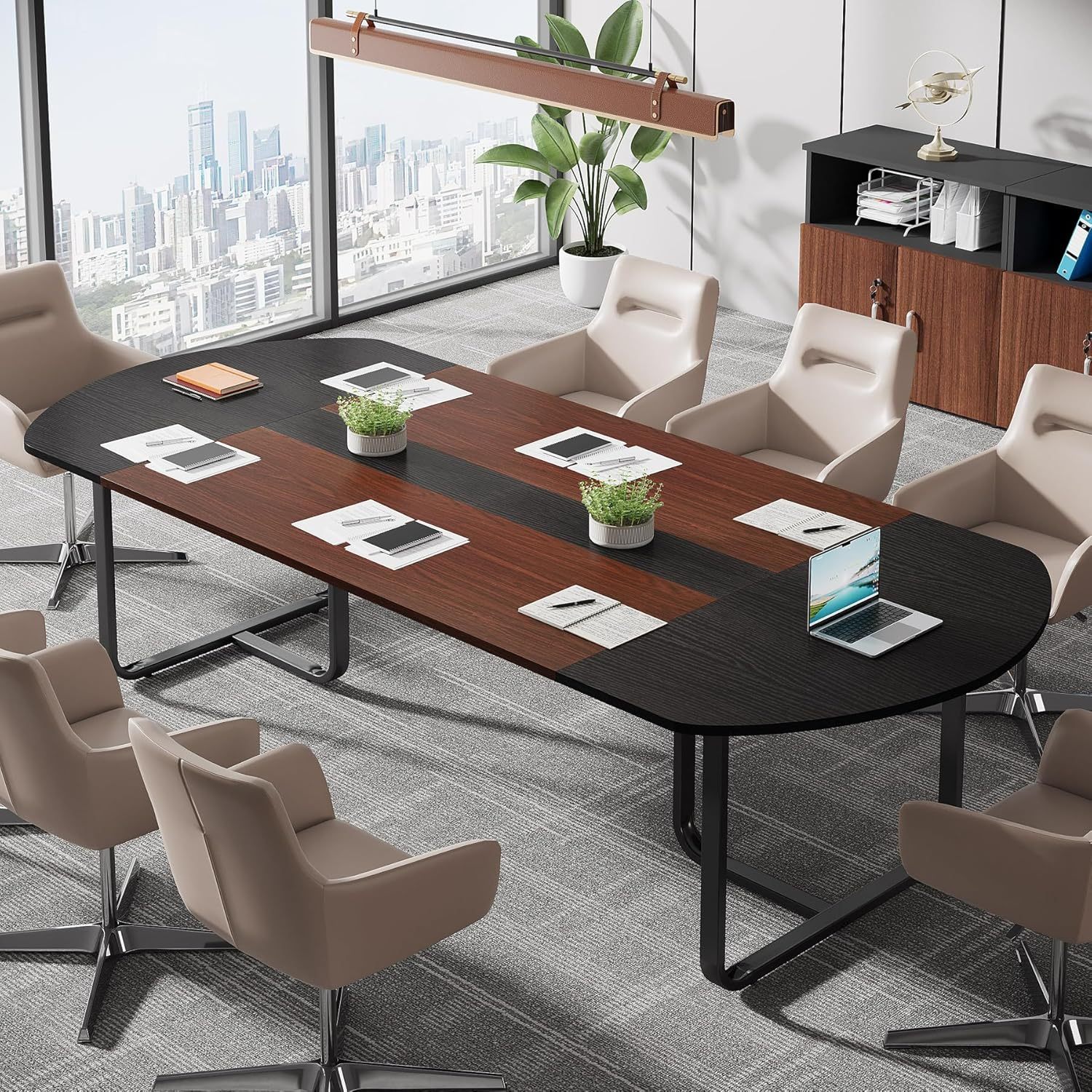 6FT Conference Table, Large Conference Room Table, Modern Oval Shaped Meeting Table for Seminar 35.43"D x 70.86"W x 29.52"H