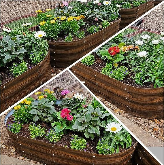 Galvanized Raised Garden Bed Outdoor, 2 Pcs 4x2x1ft Oval Metal Planter Box for Planting Plants Vegetables, Brown