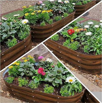 Galvanized Raised Garden Bed Outdoor, 2 Pcs 4x2x1ft Oval Metal Planter Box for Planting Plants Vegetables, Brown