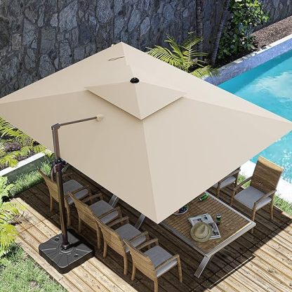 10x13FT Cantilever Outdoor Patio Umbrellas, Double Top Large Rectangle Umbrella, Heavy Duty 360° Rotation Offset Outdoor Sun Shade Umbrella for Garden Deck Pool Backyard Patio, Beige