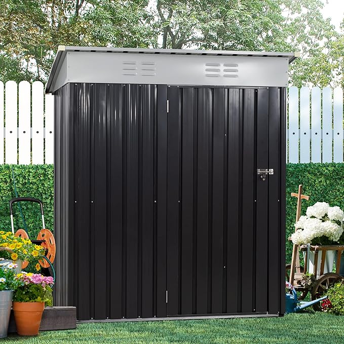 5x3 FT Outdoor Storage Shed, Waterproof Metal Garden Sheds with Lockable Single Door