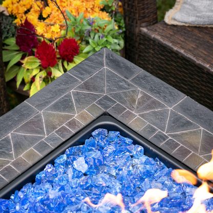 30 Inch Square 30,000 BTU Outdoor Propane Gas Patio Fire Table with Blue Fire Glass and Protective Cover