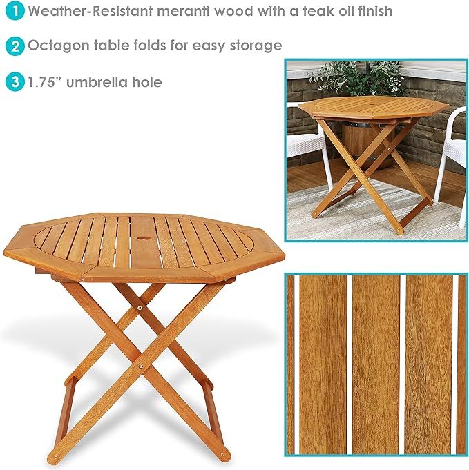 Wood Octagon Outdoor Folding Patio Table - Teak Oil Finish