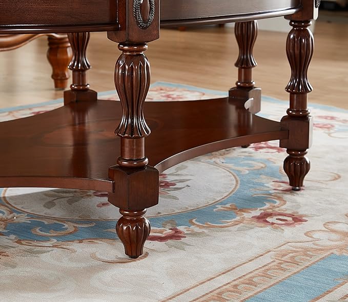 Oval Coffee Tables, Natural Wood Coffee Table, Round Solid Wood Center Large Glass Panel Coffee Table