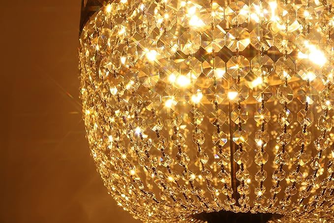 Crystal Chandelier Lights, 9-Light French Empire Country Foyer Chandelier Pendant, Hanging Ceiling Lighting Fixture for Dining Living Room Bedroom Kitchen, 35" H x 19.69" W, Antique Bronze