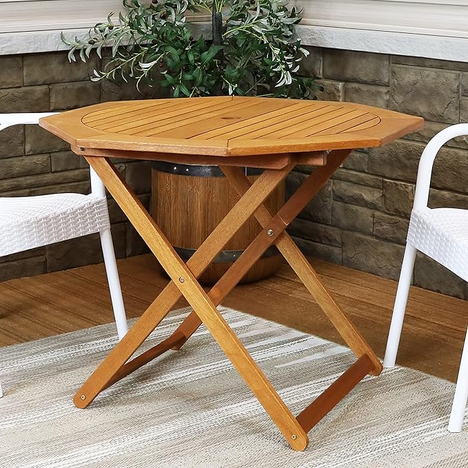 Wood Octagon Outdoor Folding Patio Table - Teak Oil Finish