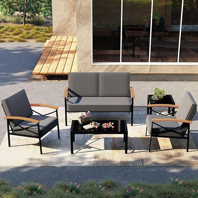 5 Piece Outdoor Patio Furniture Set, Metal Sofa Conversation Set