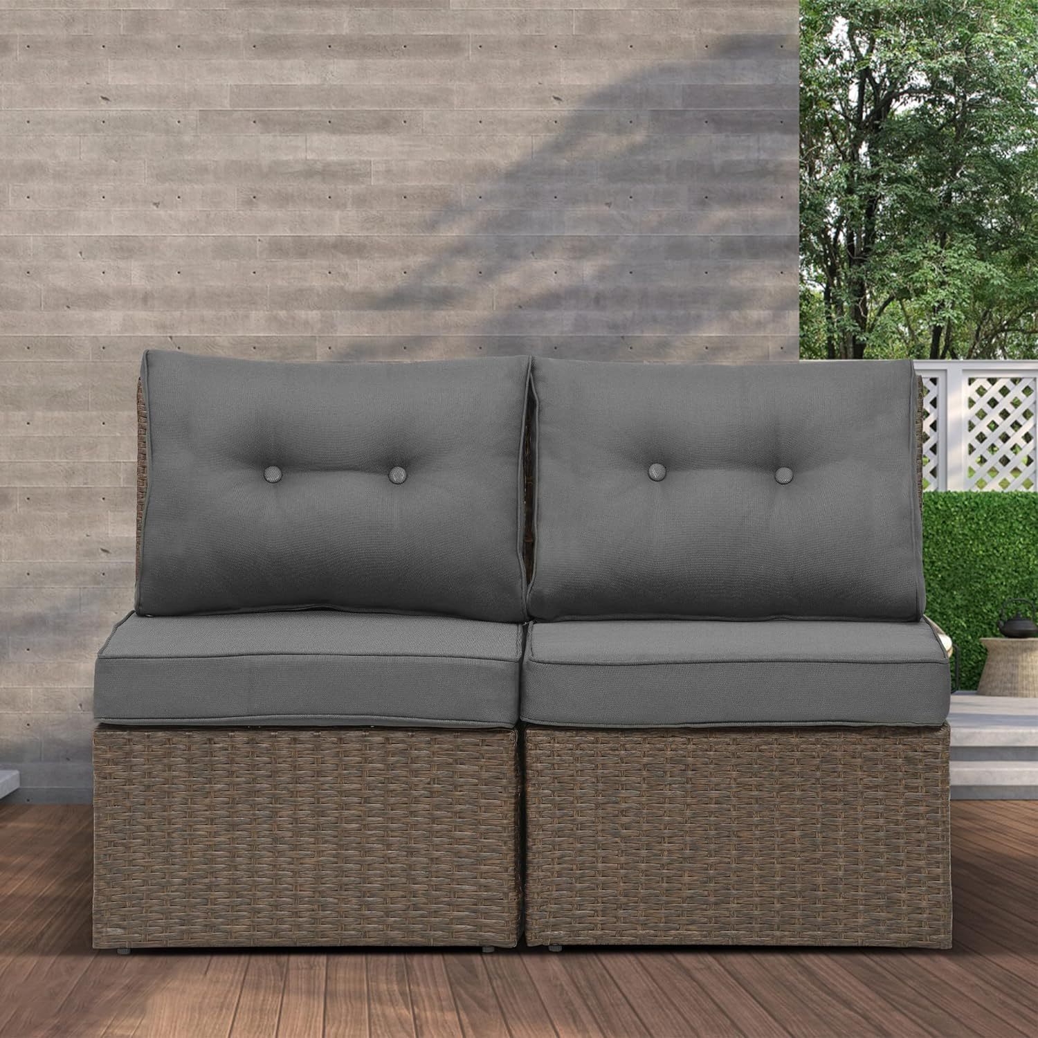 Outdoor Patio Sofa armless Chair, Aluminum Frame, Brown/Dark Grey