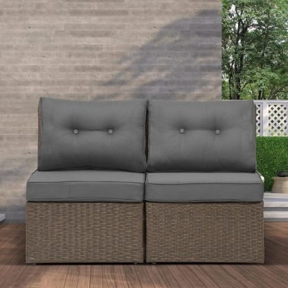 Outdoor Patio Sofa armless Chair, Aluminum Frame, Brown/Dark Grey