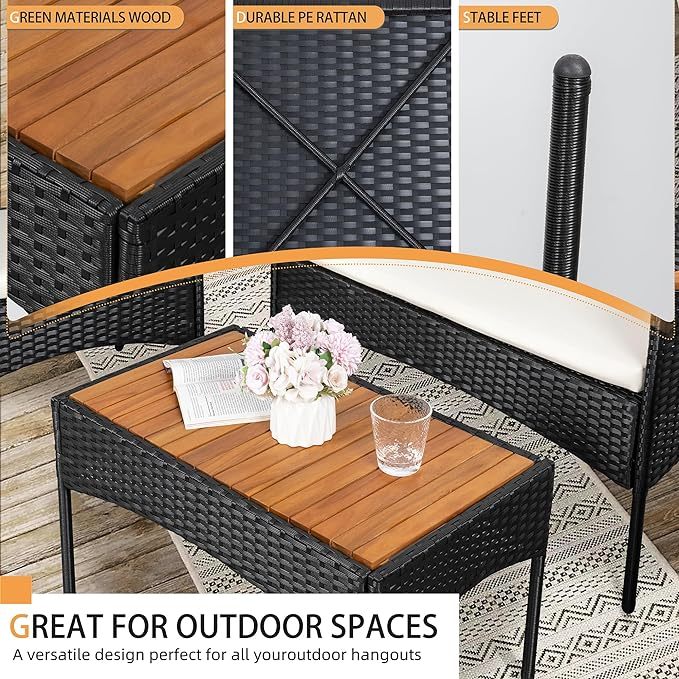 4-Piece Patio Furniture Set, Outdoor Wicker Patio Conversation Furniture Set