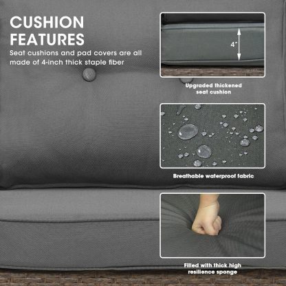 Outdoor Patio Sofa armless Chair, Aluminum Frame, Brown/Dark Grey