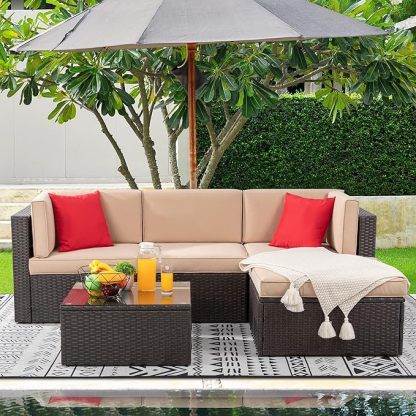 5 Pieces Patio Furniture Sets Outdoor All-Weather Sectional Patio Sofa Set