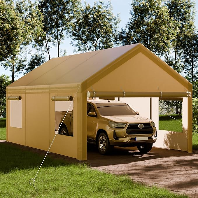 10x18.5ft Heavy Duty Carport, Portable Garage with Removable Sidewalls