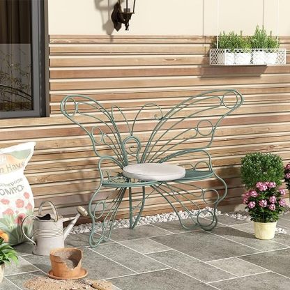 50 Inches Outdoor Bench, Cast Iron Metal Frame Patio Outdoor Garden Bench with Butterfly Inspired Pattern, Front Porch Bench for Outdoors, Deck, Lawn, Balcony, Backyard