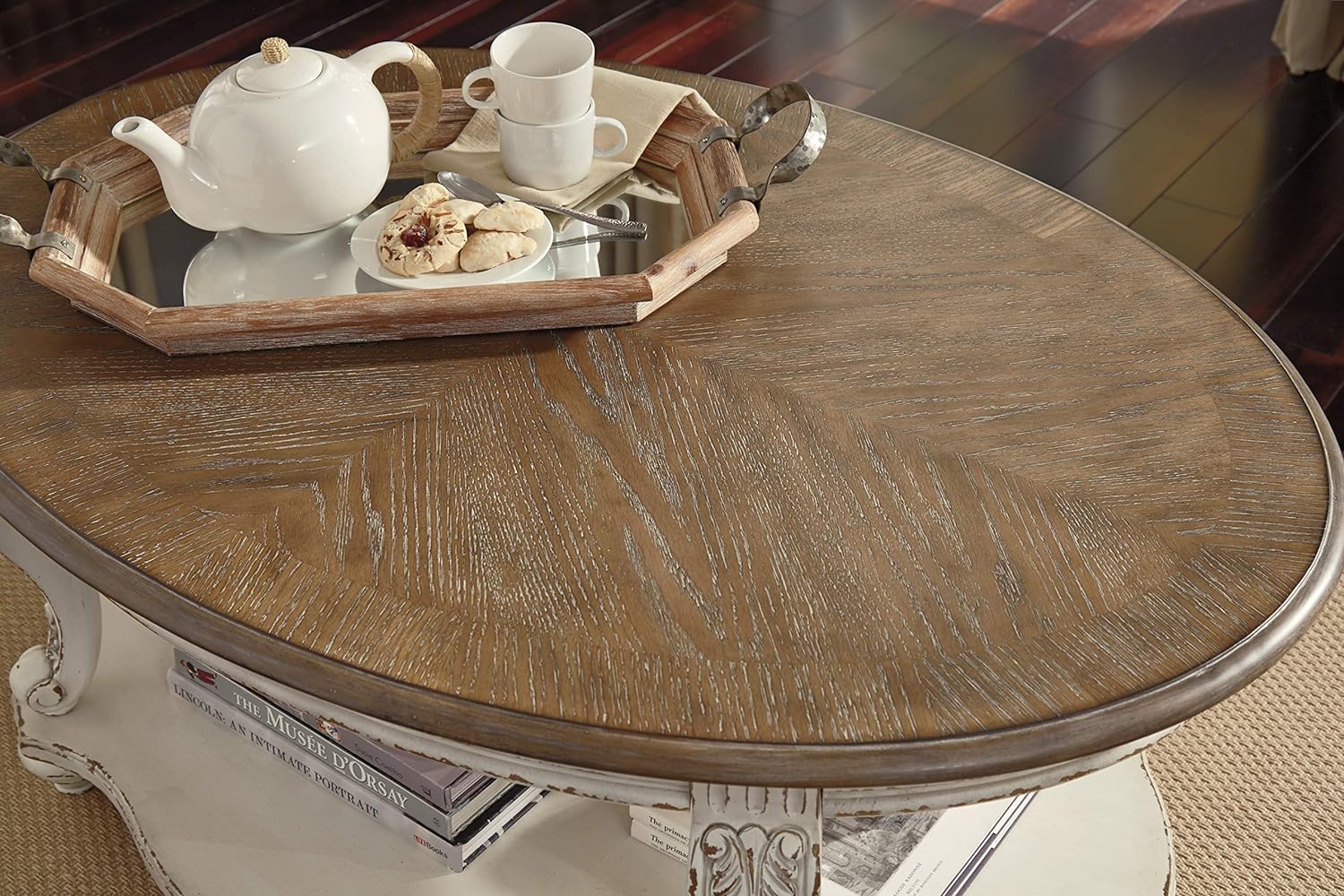 Casual Cottage Coffee Table, Antique White & Brown