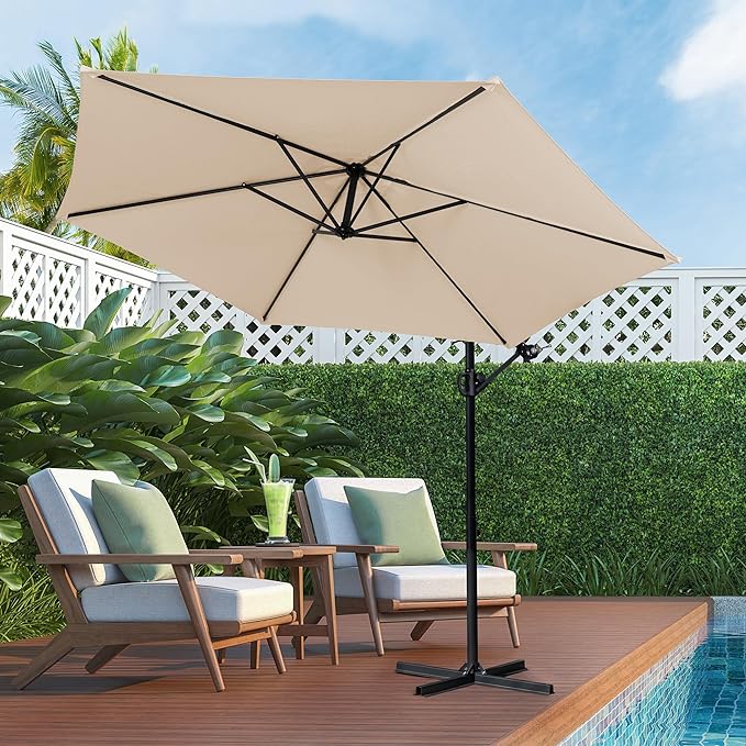 Patio Offset Umbrella with Easy Tilt Adjustment,Crank and Cross Base