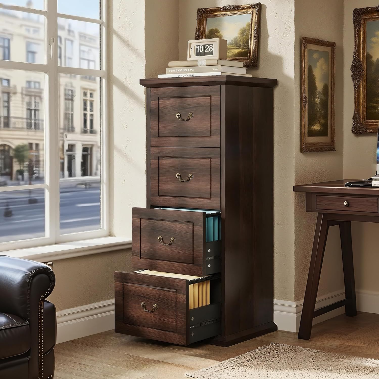 4-Drawer File Cabinet, Vertical Wood Filing Cabinet for A4/Letter/Legal Files