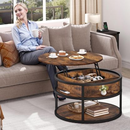 Round Coffee Tables for Living Room,Lift Top Coffee Table with Storage