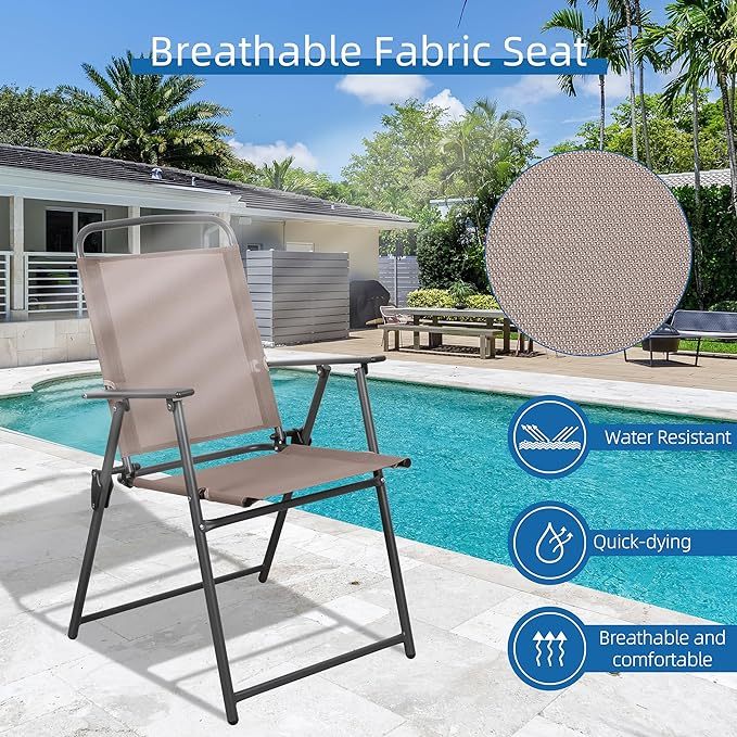 Outdoor Folding Dining Chairs Set of 4, Folding Lawn Chairs with Textilene mesh Fabric and Metal Frame