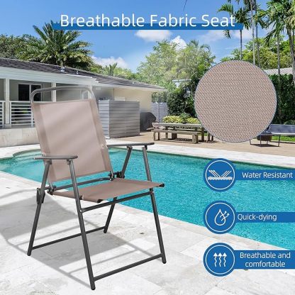 Outdoor Folding Dining Chairs Set of 4, Folding Lawn Chairs with Textilene mesh Fabric and Metal Frame
