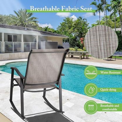 3 Piece Rocking Bistro Set, Outdoor Furniture with Rocker Chairs and Glass Coffee Table Set of 3