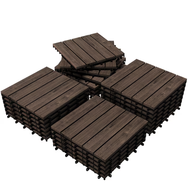 12in Black Pack of 27 Acacia Wood Flooring Tiles