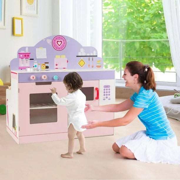 Kids Kitchen Playset, 2-in-1 Play Kitchen & Restaurant Set with Table & Seats