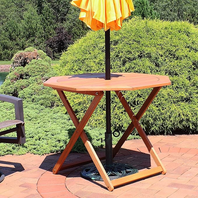 Wood Octagon Outdoor Folding Patio Table - Teak Oil Finish