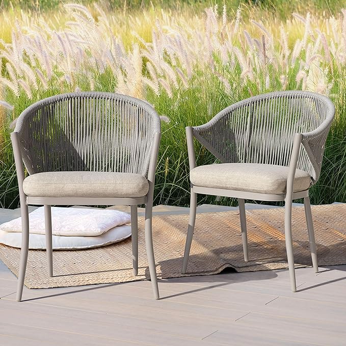 Patio Dining Chairs Set of 2, Woven Rope Outdoor Dining Chair