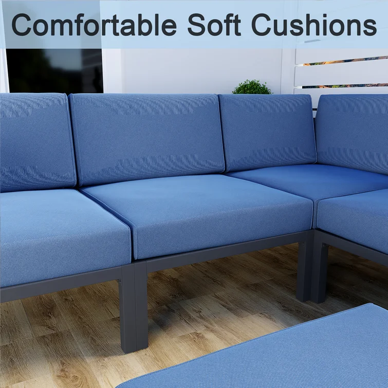 84.6" Wide Outdoor Patio Sectional with Cushions