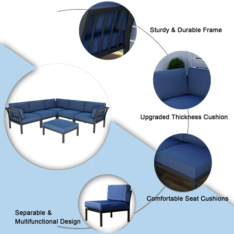 84.6" Wide Outdoor Patio Sectional with Cushions