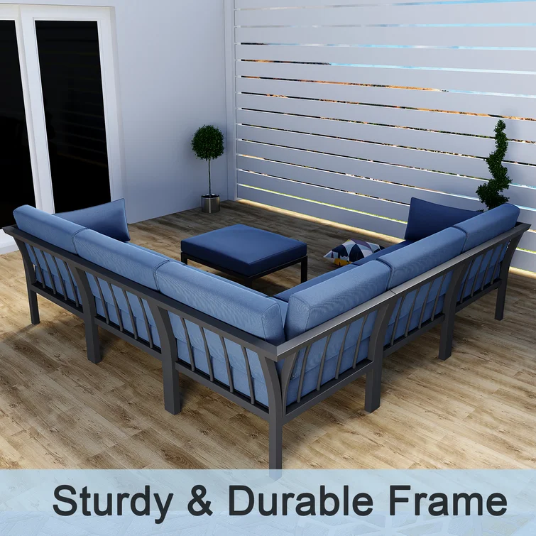 84.6" Wide Outdoor Patio Sectional with Cushions
