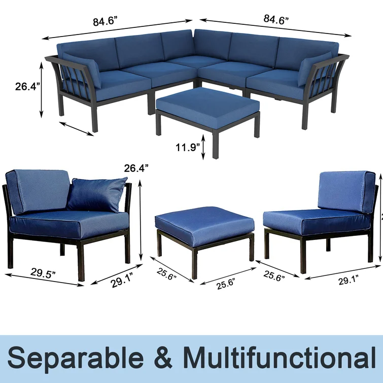84.6" Wide Outdoor Patio Sectional with Cushions