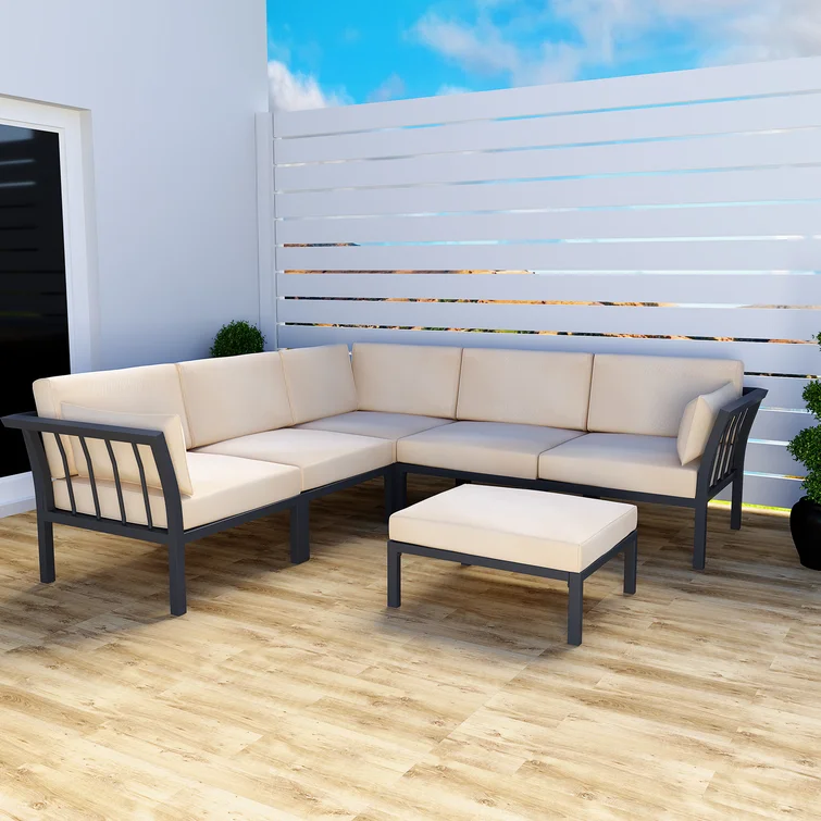 84.6" Wide Outdoor Patio Sectional with Cushions