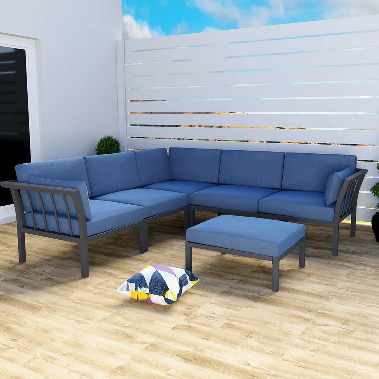 84.6" Wide Outdoor Patio Sectional with Cushions