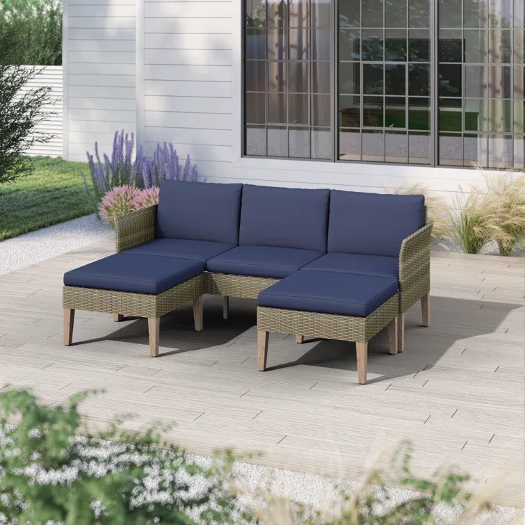 3-Piece Outdoor Conversation Set with Sofa and Ottomans
