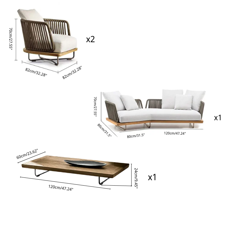 Teak Outdoor Sectional Sofa Set with Table