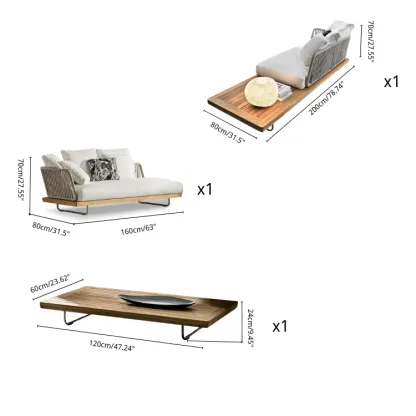 Teak Outdoor Sectional Sofa Set with Table