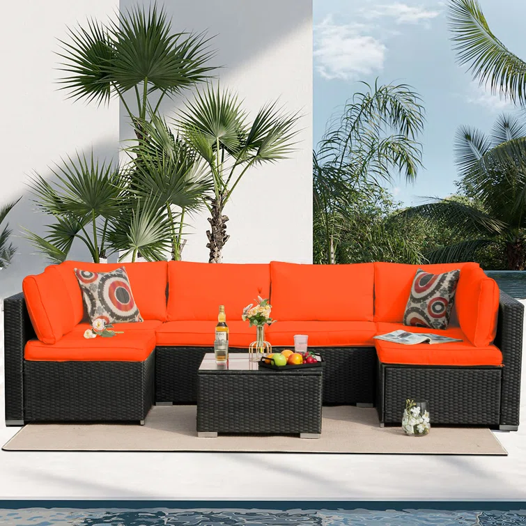 110.2" Wide Outdoor Wicker Patio Sofa with Cushions