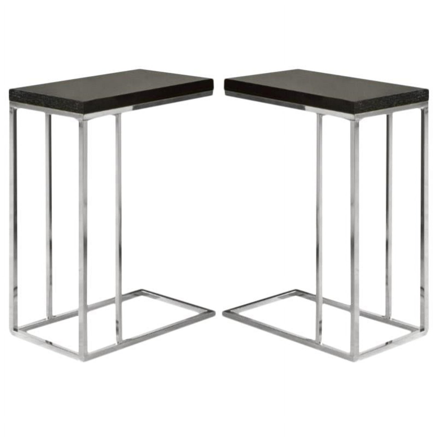 Square Hollow-Core Metal Accent Table in Chrome and Cappuccino - Set of 2