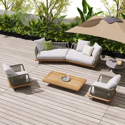 Teak Outdoor Sectional Sofa Set with Table