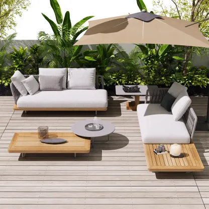 Teak Outdoor Sectional Sofa Set with Table