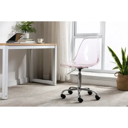Clear Acrylic Rolling Chair, Modern Small Cute Armless Vanity Rolling Plastic Chair