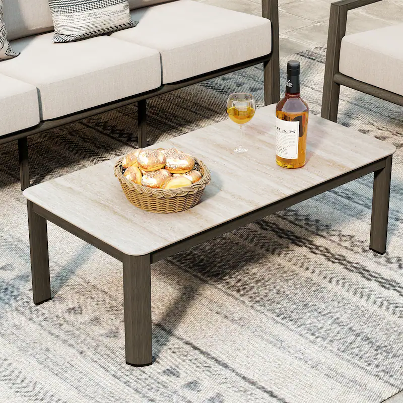 1-Piece Brown Aluminum Outdoor Coffee Table - 47 x 23