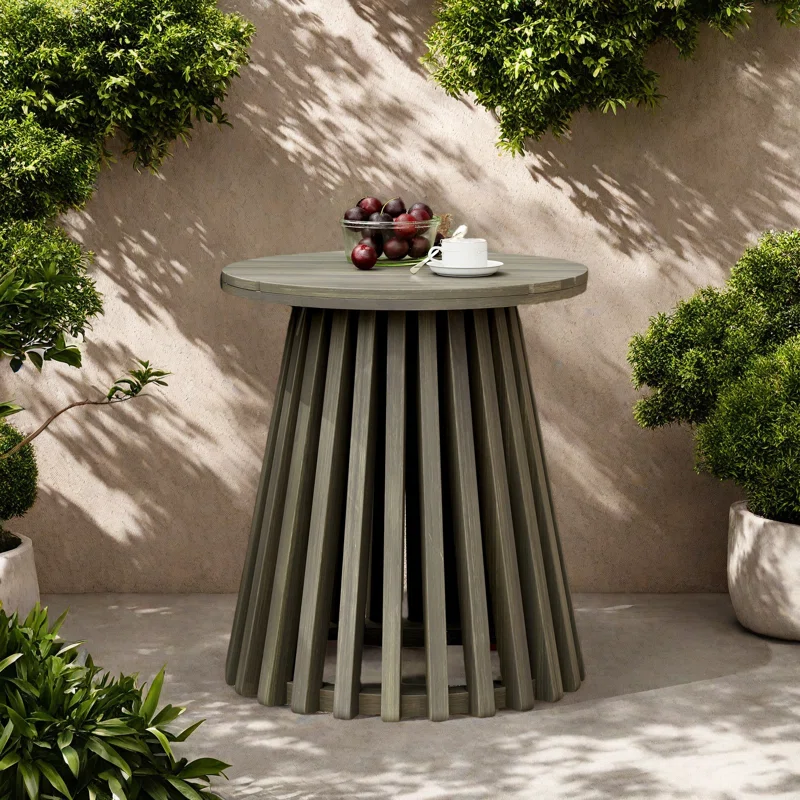 Outdoor Acacia Wood Patio Side Table, Round Coffee Table For Backyard, Lawn, Balcony