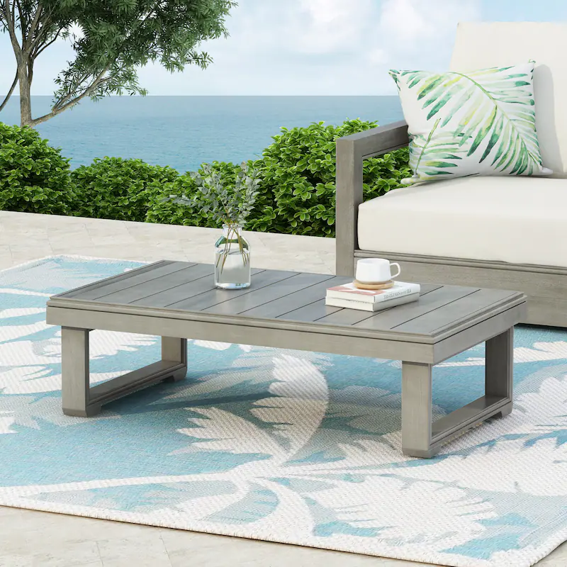 Outdoor Patio Coffee Table with Slatted Wood Design, Weather-Resistant Frame