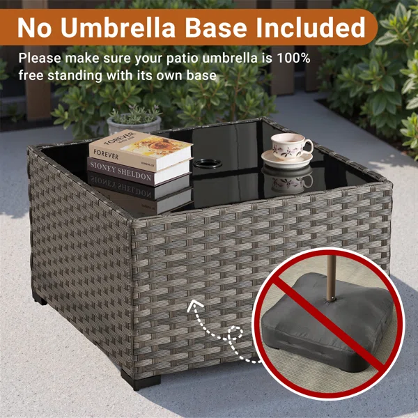 Square Wicker/Rattan Outdoor Coffee Table With Umbrella Hole